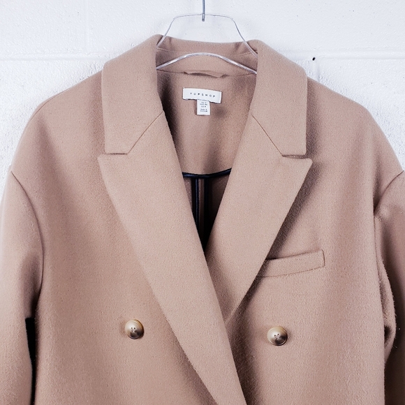 TopShop Double-Breasted  Long‎ Trench Coat Camel Tan Longline Oversized Size 8 - Picture 4 of 9